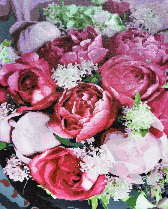 Burgundy and pink peonies