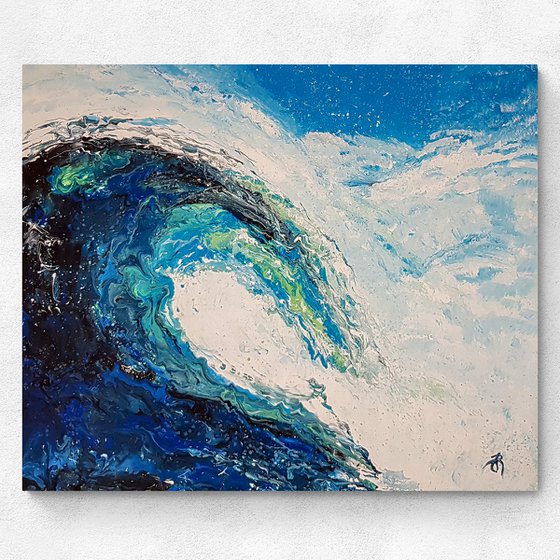 Ondoj N-1 (H)96x(W)116x(D)2.5 cm. Wave Action Painting