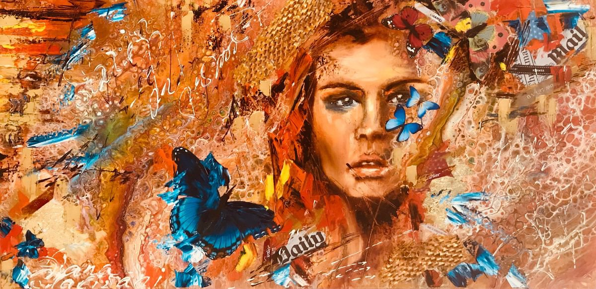 Abstract Painting By Diana Malivani, 35 X 18, The Blue Butterfly