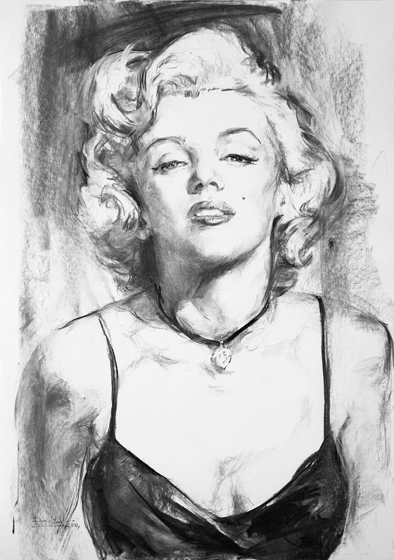 XL Marilyn Monroe portrait /Charcoal Modern Expressive Drawing Portrait /cat woman/Celebrity Realistic Portrait