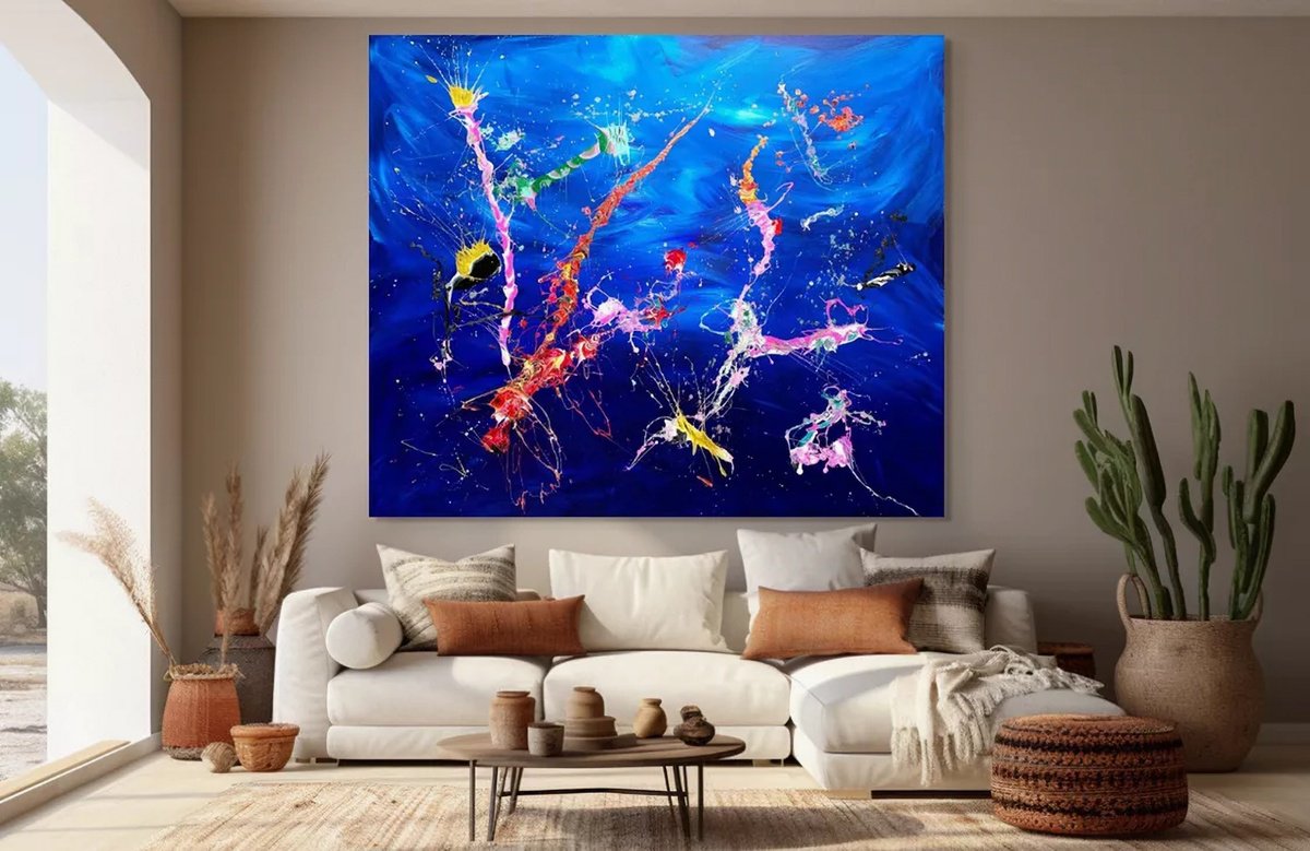 Organic Abstract Acrylic Painting By Estelle Asmodelle, 72 X 60, Deep Sea Creatures - Gathering, Original Artwork