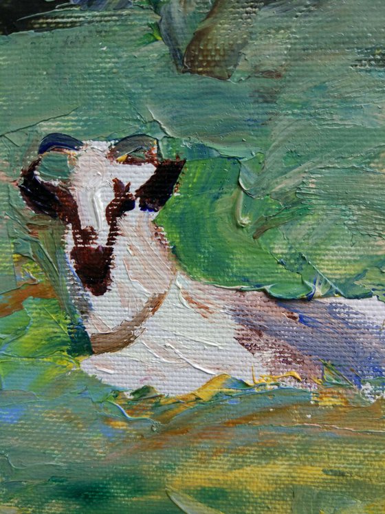 In the field. Goats. Original oil painting (2018)