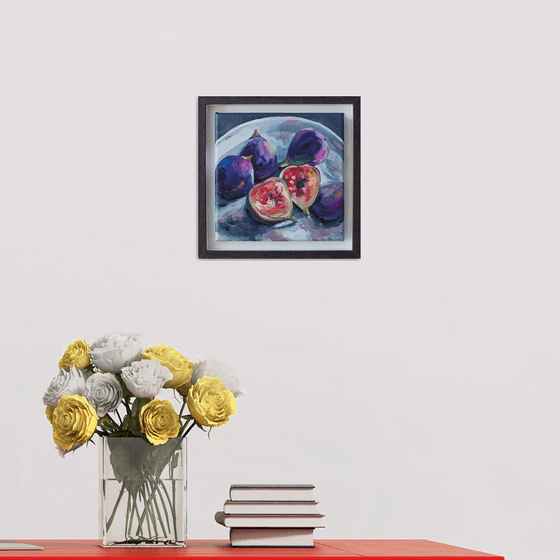 Still life with figs - original framed artwork, ready to hang