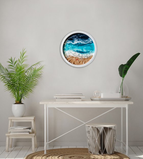 Window with seaview - original seascape 3d resin artwork, framed, ready to hang