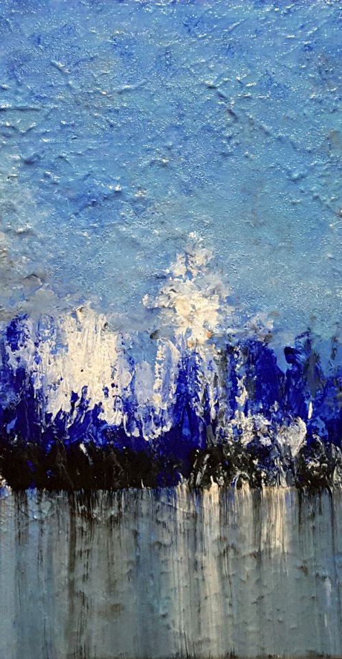 Sailing harbour - abstract seascape on stretched canvas, ready to hang, unique frothing technique, 50x40cm by Silvija Horvat - NataDaMano