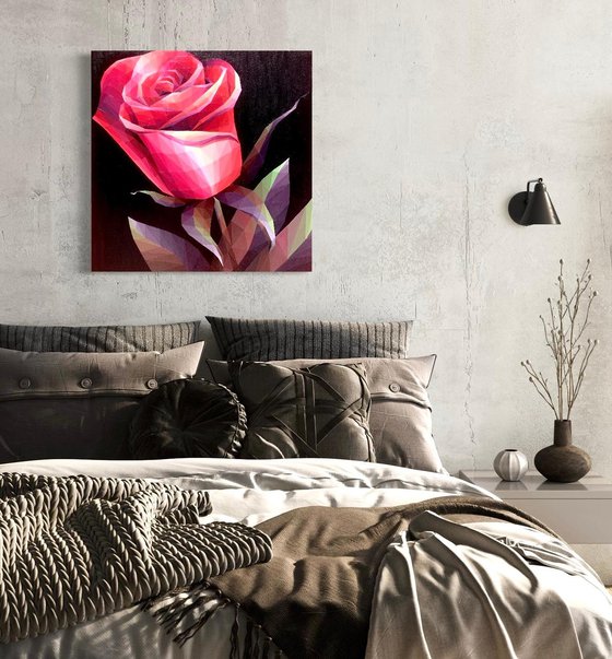 SCARLET CRYSTAL ROSE ON BLACK