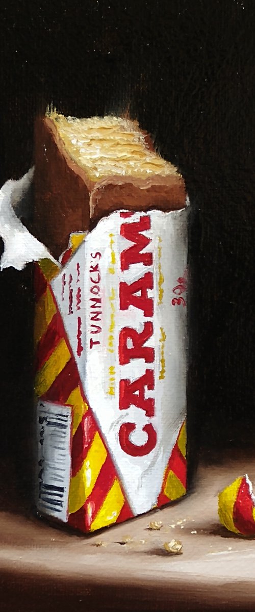 Tunnocks Caramel wafer still life by Jane Palmer Art