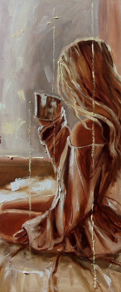 " JUST THINKING OF YOU ...  " original painting wind romantic palette knife GIFT by Monika Luniak