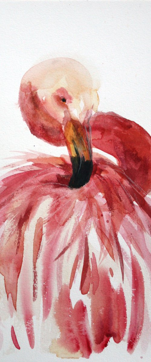 Flamingo I / FROM THE ANIMAL PORTRAITS SERIES / ORIGINAL WATERCOLOR PAINTING by Salana Art