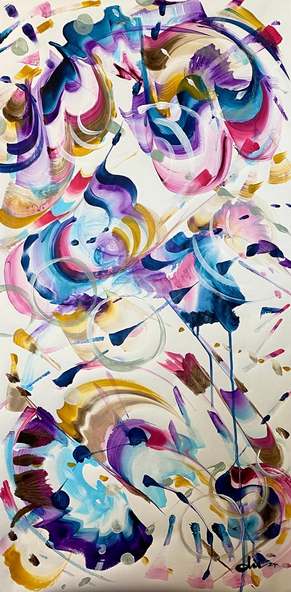 Organic Abstract Acrylic Painting By Daichi Matsusaki, 20 X 39, Color Dance 3-5-24, Original Artwork