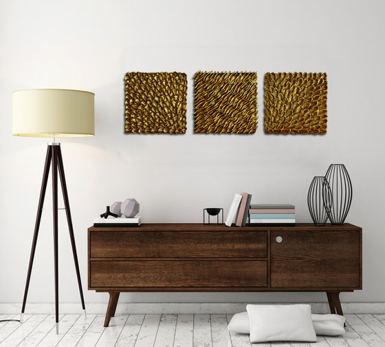 Gold Texture #S5 | Golden Leaf Wall Sculptures Set of 3