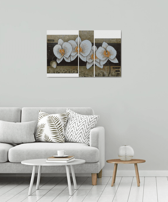 Orchids (40x50 20x60  30x50 size, pallet knife, modern art )