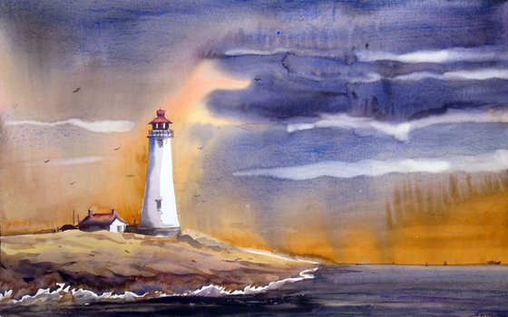 Lighthouse & Monsoon Beauty-Watercolor painting