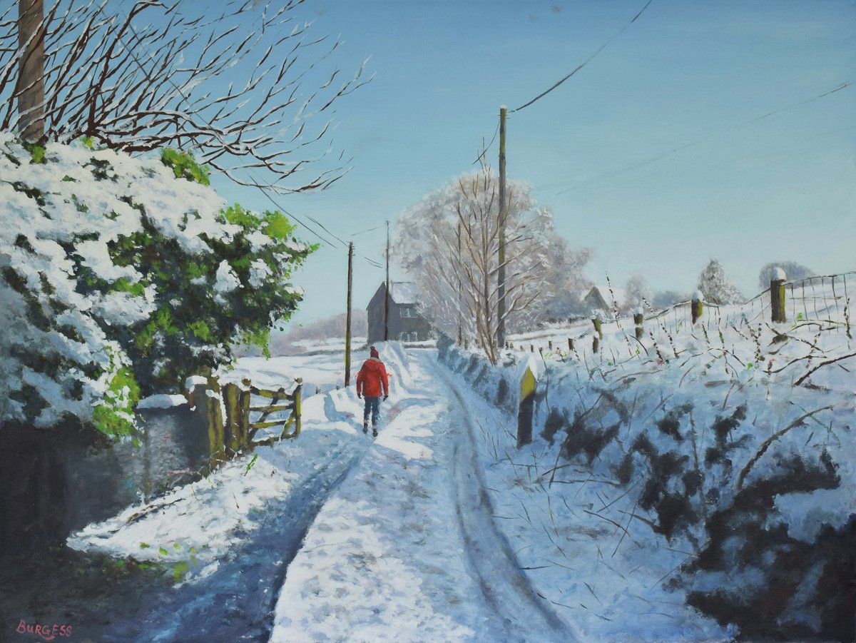 Winter Walk - Snow Scene Landscape Painting - Oil On Board - 18 (h) x 24 (w) by Shaun Burgess