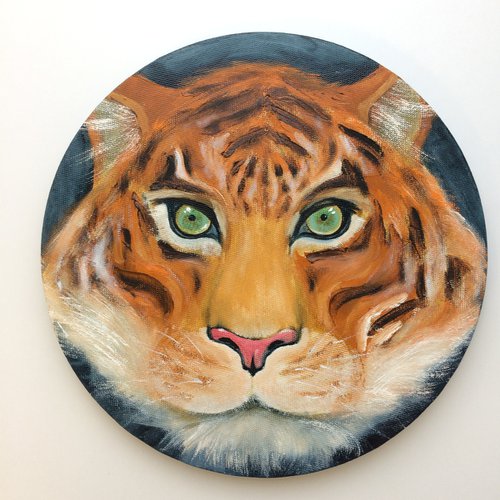 Tiger - Animal portrait - Small round canvas by Olga Ivanova