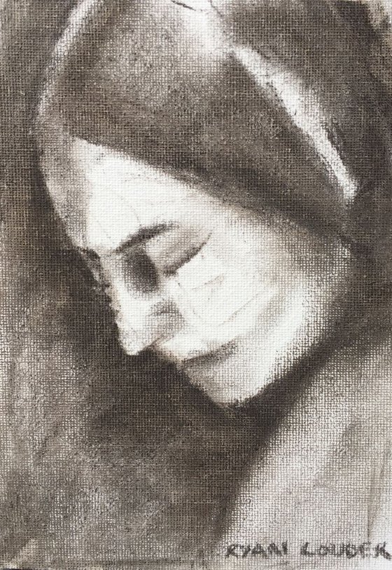 Study of a Woman's Face 2 7x5 Charcoal on Canvas Board