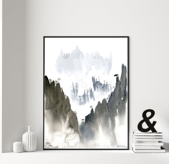 Japanese mountains painting (number 2 ) -  Original Watercolor Painting