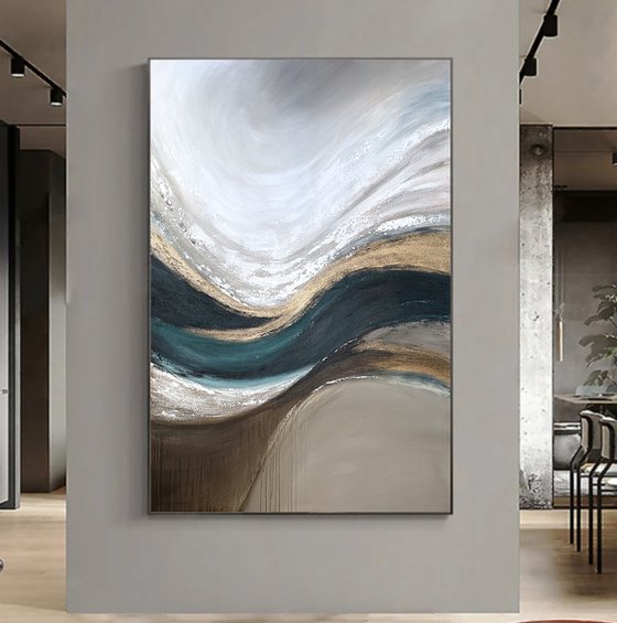 Teal Gold-Sculpted Currents