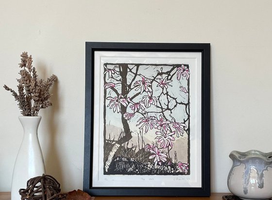 The Melt - Magnolia Blossom Contemporary Linocut Print