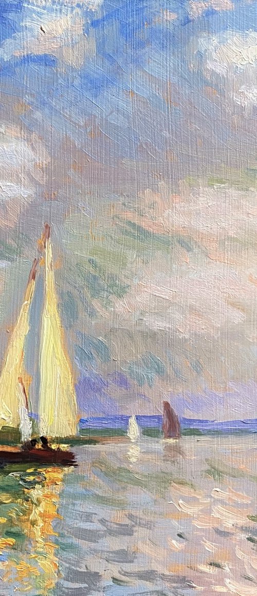 Summer Boats on the River. Original Impressionist Oil Painting. by Jackie Smith