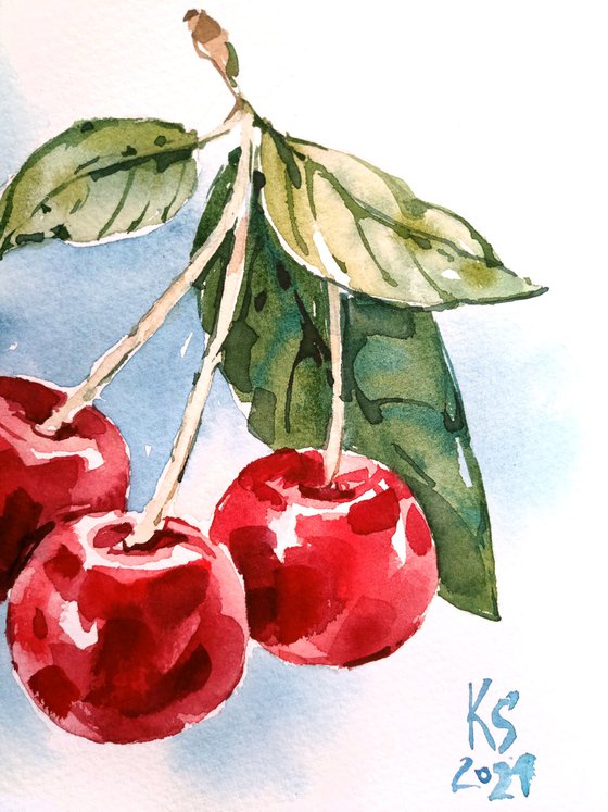 "Cherry" from the series of watercolor illustrations "Berries"