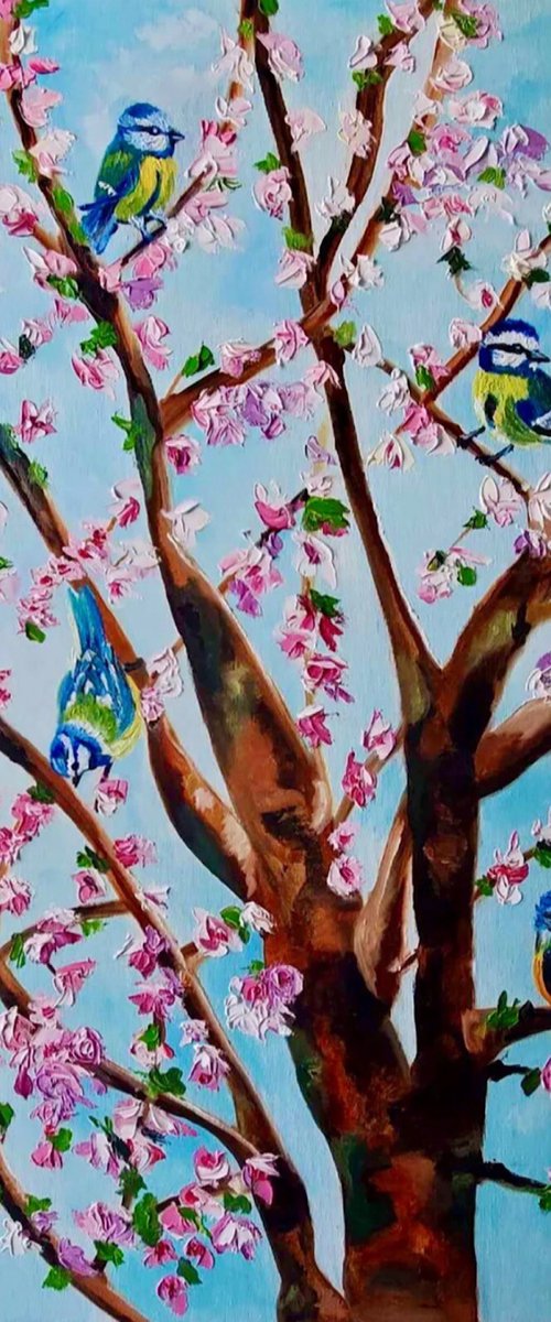 Apple tree with flock of birds by Olga Koval