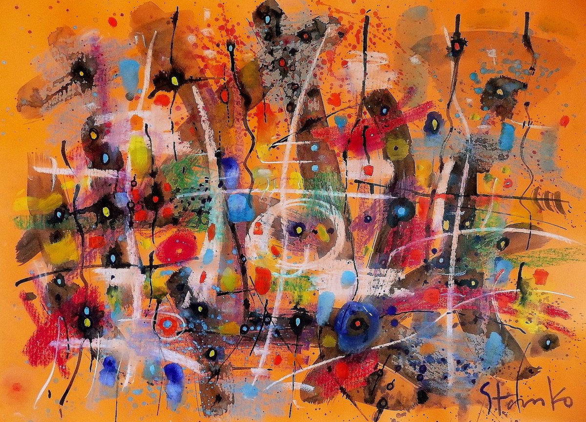 Abstract Acrylic Painting By Stanislav Bojankov, 26 X 18", Landscaping On Jazz-Xlv, Original Artwork