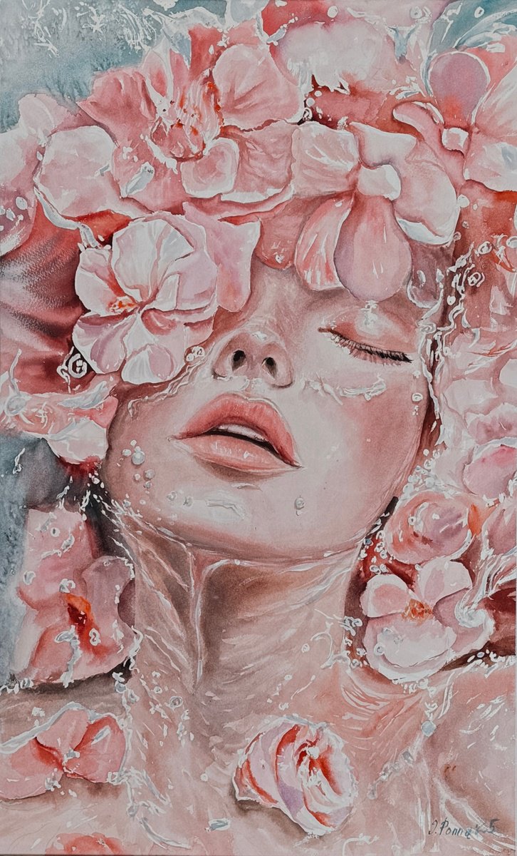Surrealistic Portrait Watercolour By Irina Ponna, 17 X 28, Feelings, Original Artwork
