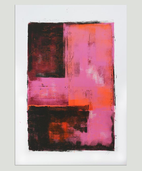 Abstract Painting Black Pink Minimal Art on paper A2 42x59,4cm 15O Acrylic painting by