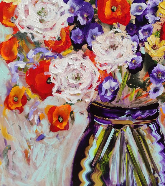 Poppies in a Deep Blue Vase