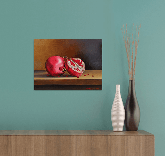 Still life - pomegranates (40x30cm, oil painting, ready to hang)