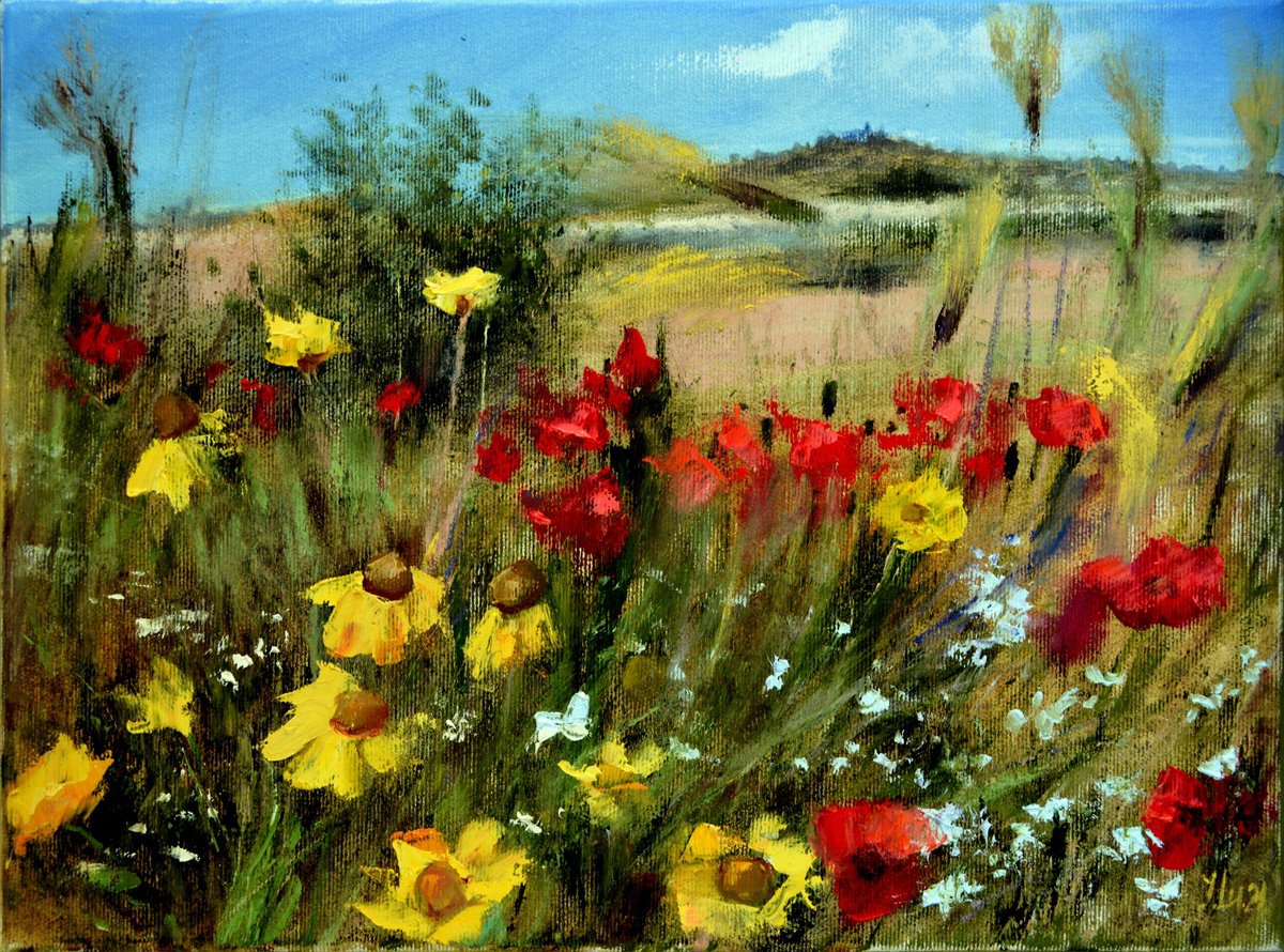Expressive Landscape Oil Painting By Elena Lukina, 16 X 12, Field Herbs Of Provence, Original Artwork