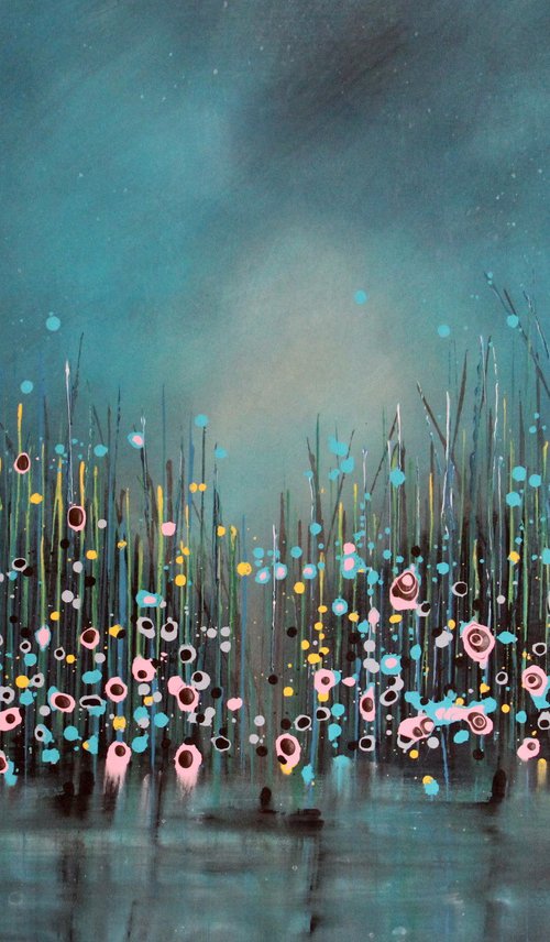 Magic Lagoon - Large original floral landscape by Cecilia Frigati