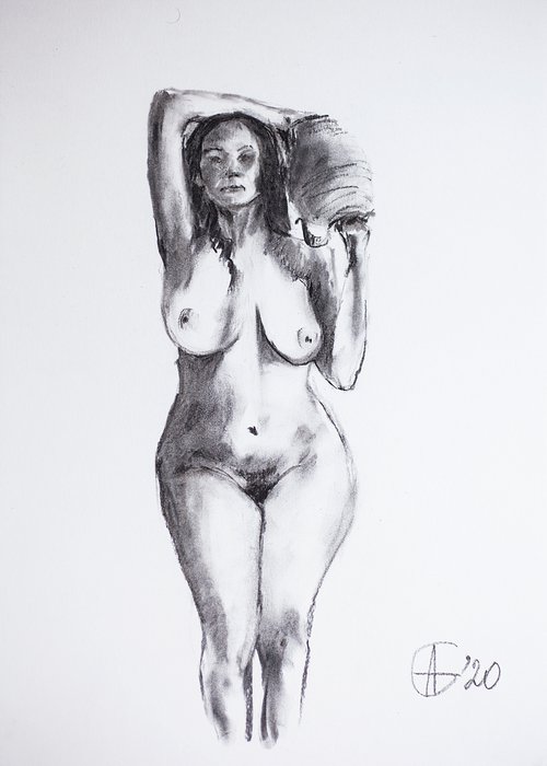 Nude in charcoal. 20. Black and white minimalistic female girl beauty body positive by Sasha Romm