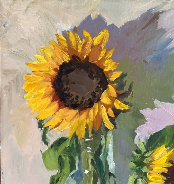Sunflowers with little blue glasses