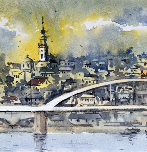 Colors of sky Belgrade 23x54cm 2022 by Nenad Kojić watercolorist