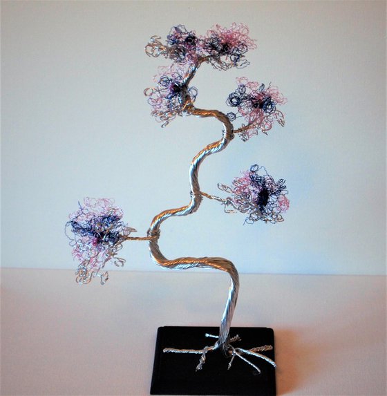 Silver, Blue & Pink Bonsai Tree