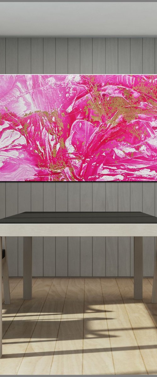 Pink Wild Thing 200cm x 80cm Pink Gold Textured Abstract Art by Franko