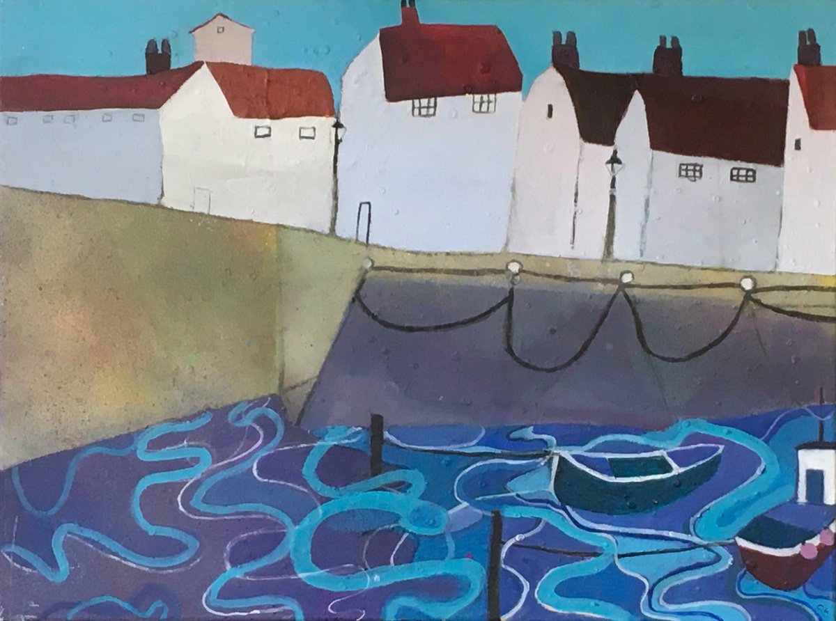 Impressionistic Landscape Painting By Chihiro Kinjo, 31 X 24, Old Fishing Village-1, Original Artwork