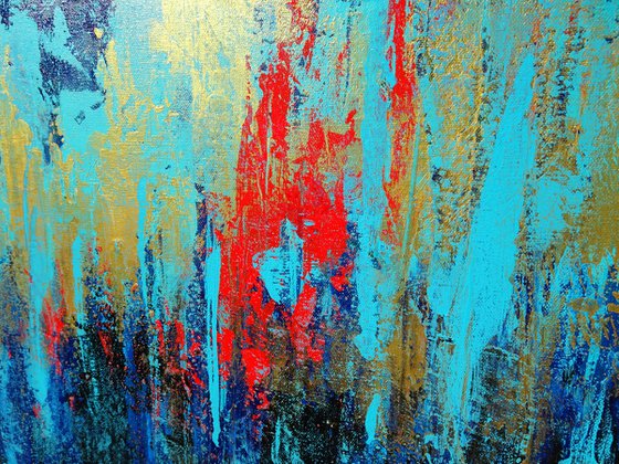 CARIBBEAN. Teal, Blue, Abstract Painting with Texture