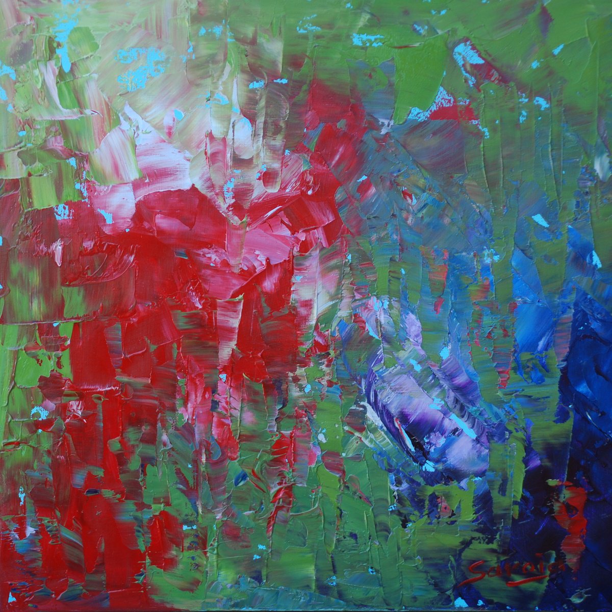 Abstract Landscape Oil Painting By Saroja Van Der Stegen, 12 X 12", Spring Ref#:1301-30Q, Original Artwork