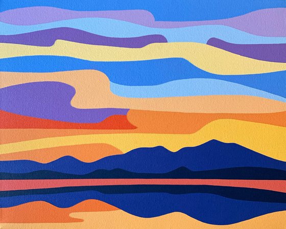 Sunset Over The Mountain Lake