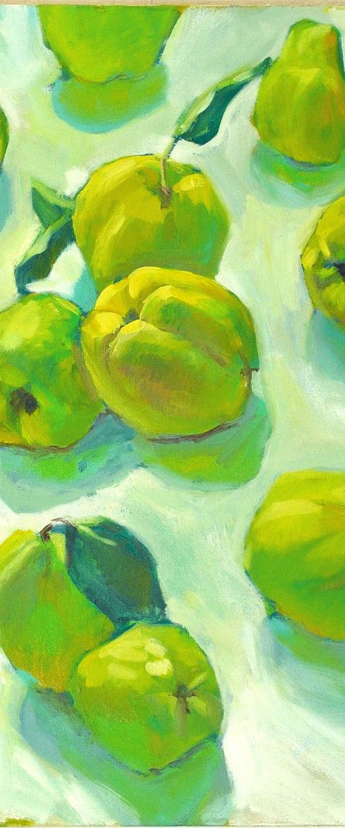 Autumn still life with and apples quince on white by Nataliia Nosyk