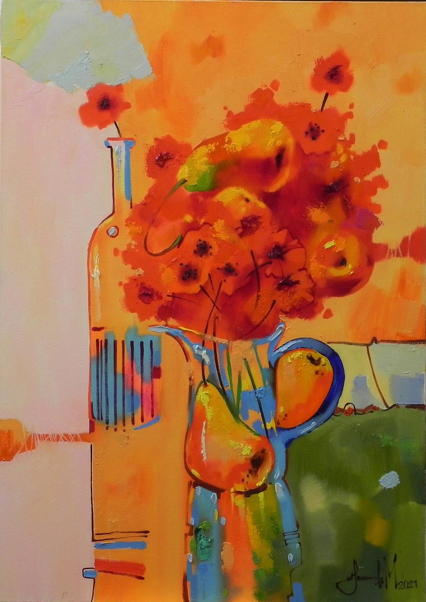 Abstract Still Life Oil Painting By Mykhailo Novikov, 20 X 28", *Morning Bouquet*, Original Artwork