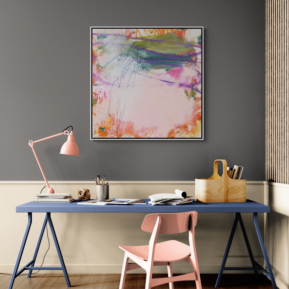 Expressive Abstract Painting By Daniela Schweinsberg, 39 X 39, Bright Pastel Morning, Original Artwork