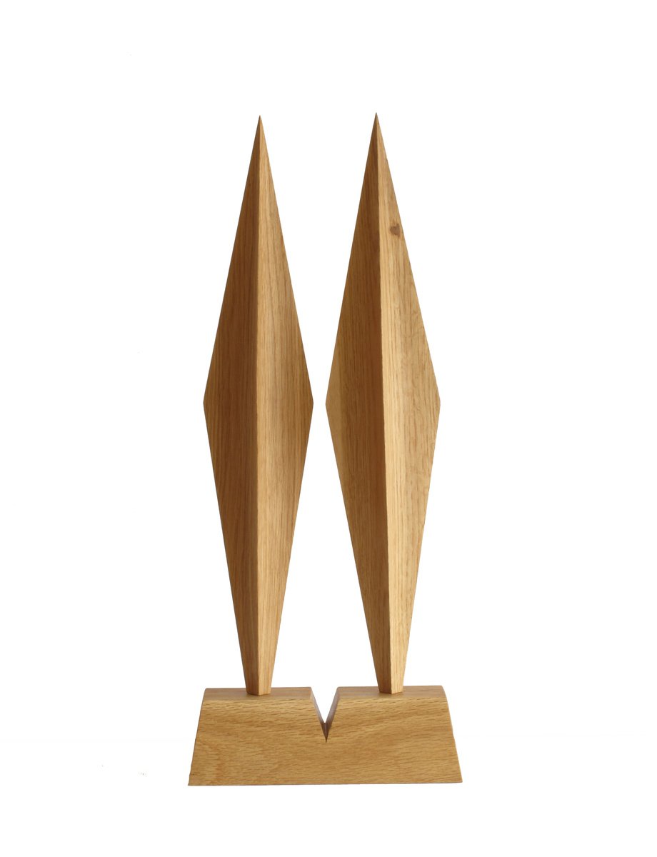 Geometric Abstract Wood Sculpture By Nikola Tsvetanov, 8 X 19", "Silence", Original Artwork