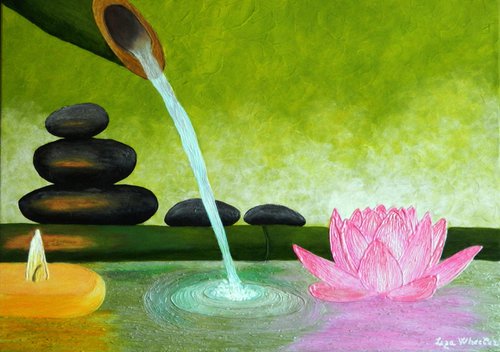 Harmony - peace of soul painting; pink lotus flower by Liza Wheeler