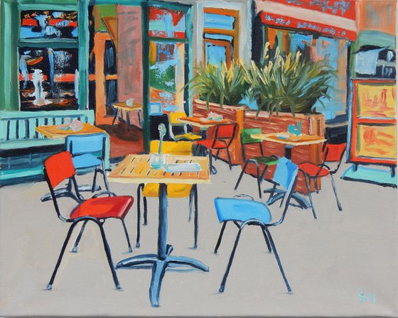 Street scene in Amsterdam. Cafe.  Cityscape 50x40cm.