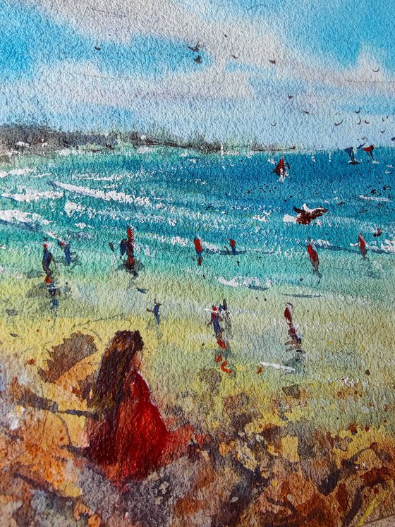 Day-dreaming | Original watercolor painting (2022) Hand-painted Art Small Artist | Mediterranean Europe Impressionistic