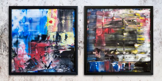 "True Love" - Original PMS Abstract Diptych Acrylic Paintings On Plexiglass, Framed - 52" x 26"